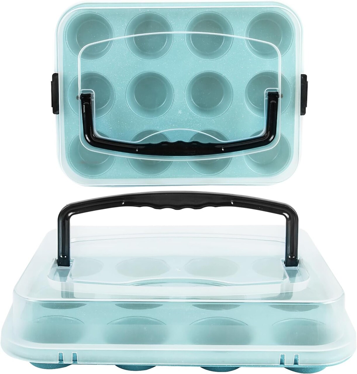 2-Pack Blue 12-Cup Muffin Pans with Lids & Handles, Nonstick, Portable for Parties & Travel